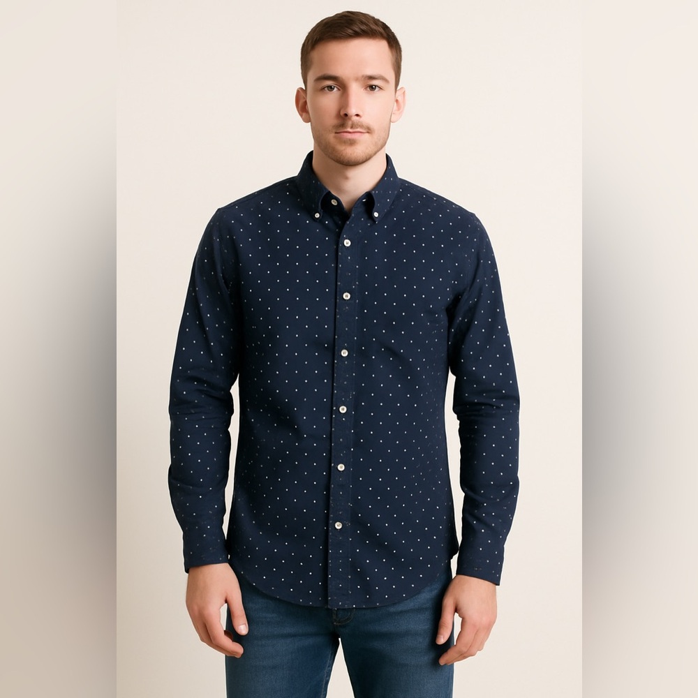 American Eagle Classic Fit Navy Micro Print Button Down Shirt Men’s‎ L
